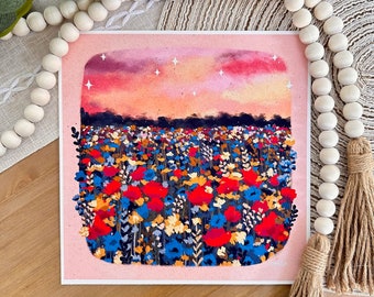 Dusk Till Dawn - Fine Art Print - 8.5"x8.5 inches - Original Artwork - Floral Landscape Illustrations