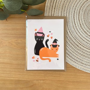 Spooky Cats - Halloween Card - Blank Inside - Printed Greeting Card - 5&quot;x7&quot; Folded Card w/Envelope