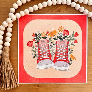 Spring Sneakers - Fine Art Print - 8.5&quot;x8.5 inches - Original Artwork - Floral Illustrations