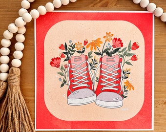 Spring Sneakers - Fine Art Print - 8.5"x8.5 inches - Original Artwork - Floral Illustrations