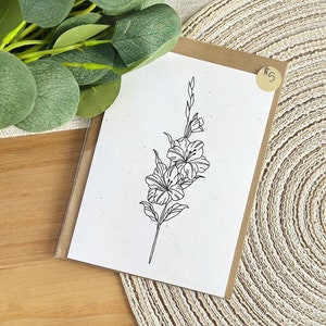 Hübsche einfache Gladiolen-Blumenkarte - gedruckte Grußkarte - 13 "x 18"" gefaltete Karte mit Umschlag."
