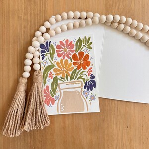 Vase floral funky amusant - carte de voeux peinture originale - carte pliée 5 x 7 po avec enveloppe