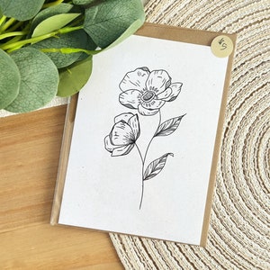 Hübsche einfache Blumenkarte - gedruckte Grußkarte - 13 x 18 cm gefaltete Karte mit Umschlag