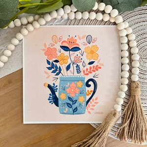 Watering Can - Fine Art Print - 8.5&quot;x8.5 inches - Original Artwork - Cute Floral Illustrations
