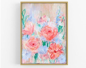 Winter Romance - Abstract Floral Painting on Mixed Media Paper - Original Artwork - 9"x12" inches