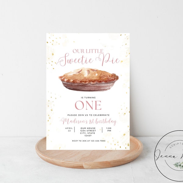 Sweetie Pie birthday invitation, Editable template, Girl 1st birthday invite, Sweet as Pie, Printable, Instant Download