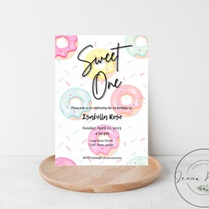 Sweet One Birthday Party Invitation, Editable template, Sweet One theme, 1st Birthday Party Invitation, Donut theme, Printable