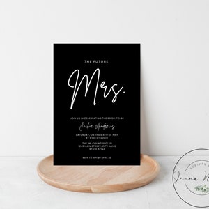 Black Bridal Shower Invitation, Editable Template, Modern Bridal shower invite, Minimalist, Printable, DIY Instant Download