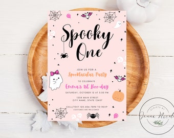 Spooky One Invitation, Editable template, Halloween birthday invite, 1st birthday girl, Printable