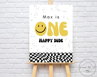 One Happy Dude-bord: 1e verjaardagsfeestje (bewerkbaar, afdrukbaar, direct downloaden)