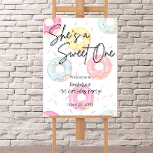 Sweet One Birthday Party Sign, Editable template, Sweet One Theme, 1st birthday party sign, Donut theme, Printable, Instant Download
