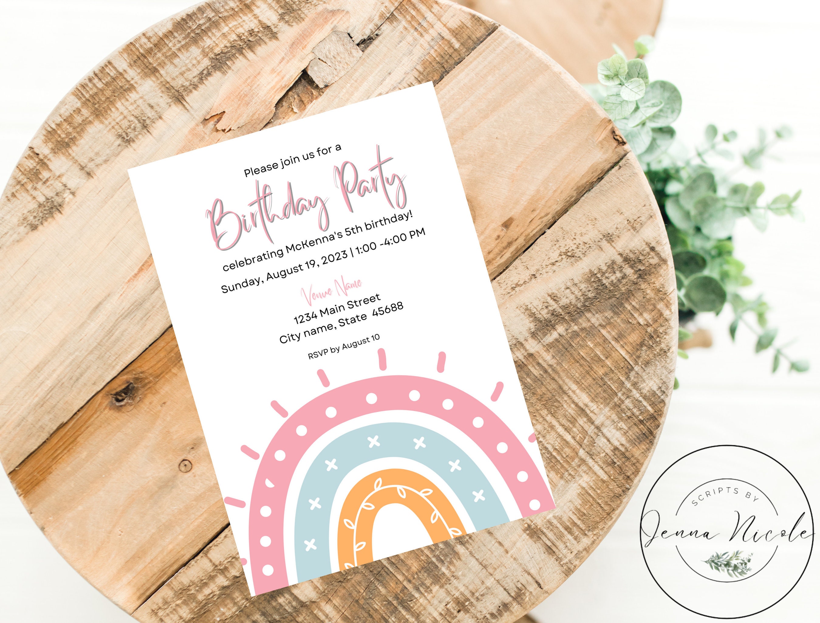 Rainbow Birthday Party Invitation, Editable Template, Kids Birthday ...