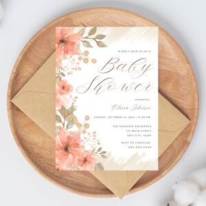 Faire-part de baby shower floral bohème : modèle modifiable (téléchargement numérique)