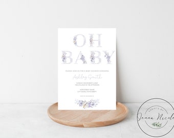 Lavender Floral Baby Shower Invitation: Editable Template