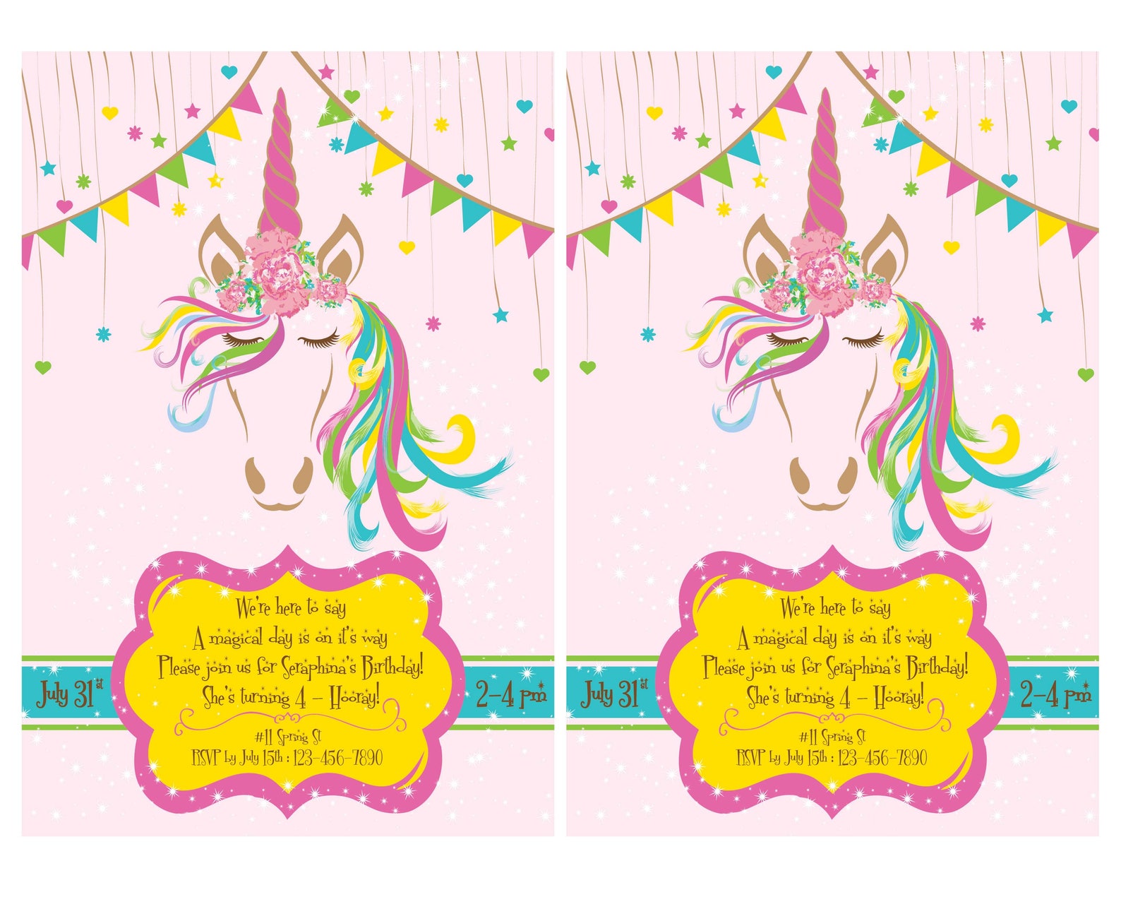 Customized Unicorn Invitations, DIY, Printable, High Res Jpeg or Pdf