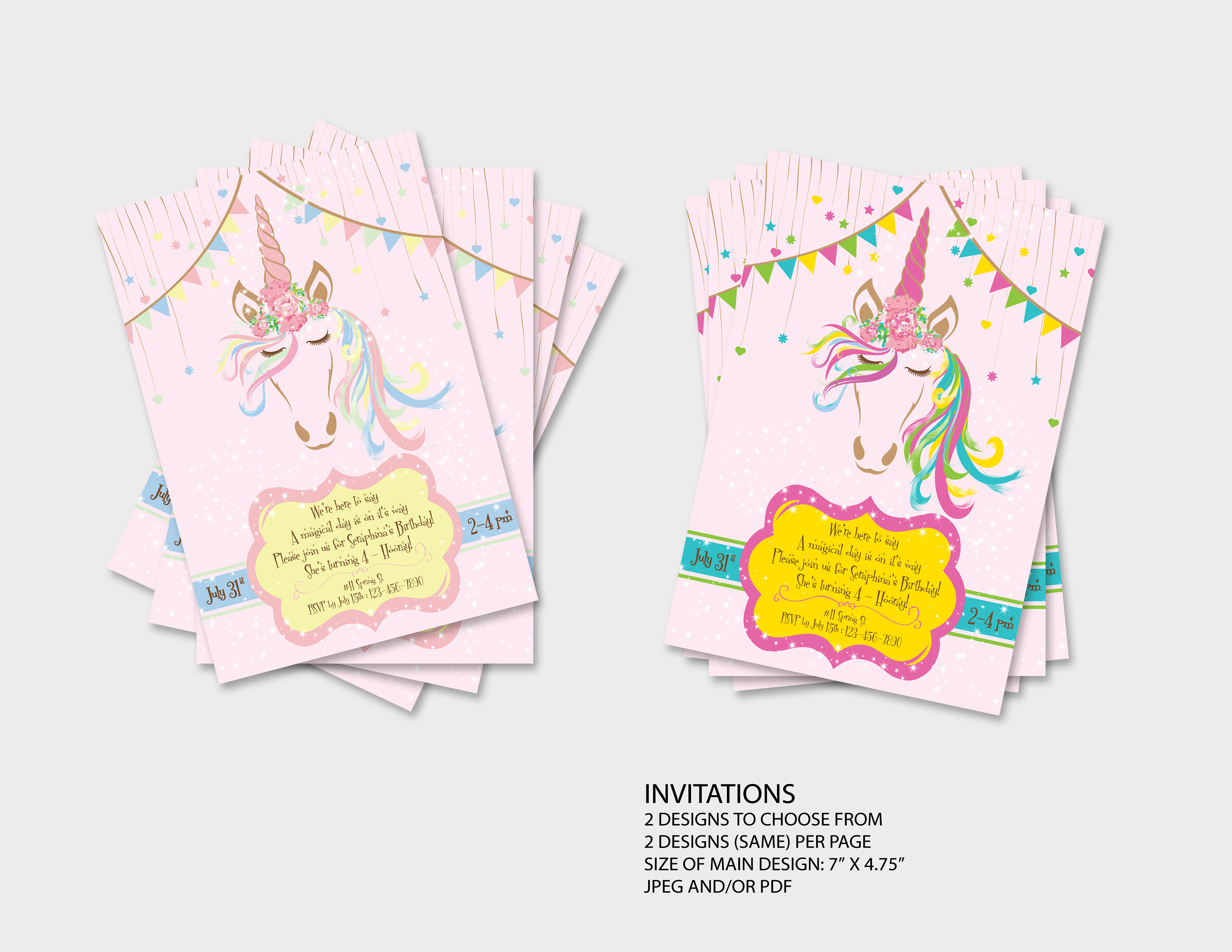 Customized Unicorn Invitations DIY Printable High res jpeg Etsy España