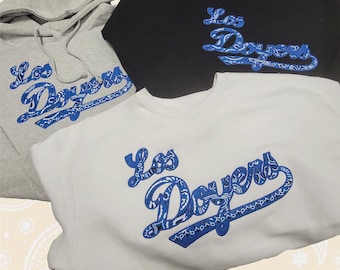 Los Doyers - Pull à capuche brodé Baseball Dodgers / Sweats à capuche brodés originaux à col ras du cou | Équipement de baseball des Dodgers Los Angeles