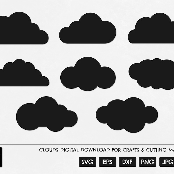 Chmury SVG, pliki cięcia chmur, sylwetka chmury, Cloud Cricut, pogoda chmura SVG, pliki cięcia pogody, chmury clipart, Cute Cloud SVG