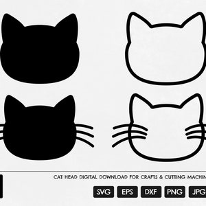 Tête de chat SVG, contour de SVG de visage de chat, fichier de coupe de tête de chaton, silhouette de tête de chat, camée, Cricut, fichier SVG de Kitty Cat Face Craft, visage de chat mignon