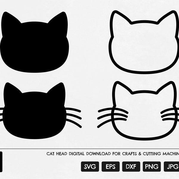 Tête de chat SVG, contour de SVG de visage de chat, fichier de coupe de tête de chaton, silhouette de tête de chat, camée, Cricut, fichier SVG de Kitty Cat Face Craft, visage de chat mignon