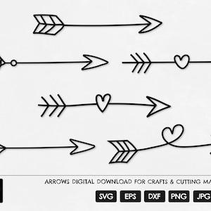 Arrow SVG, Bow and arrow clipart, Heart arrow, Love heart bolt cutting file, Cute hand drawn arrow svg, Heart laser machine file, Arrows svg