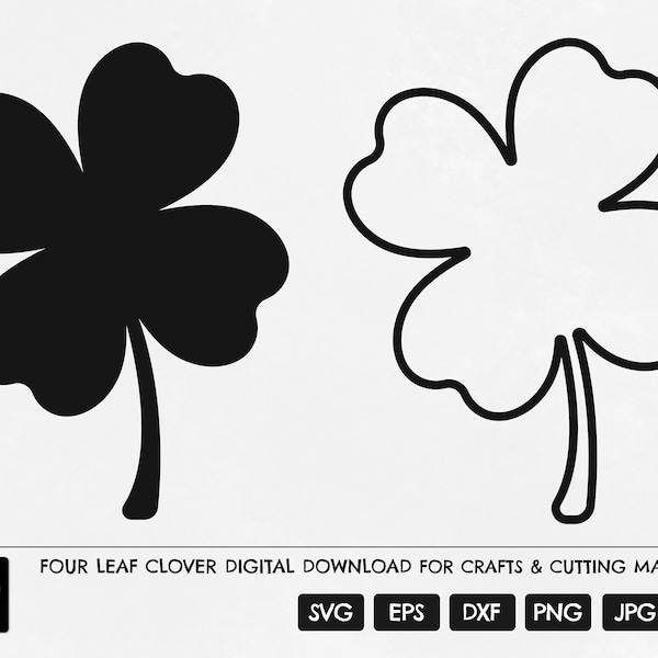 Four Leaf Clover SVG, Lucky SVG, Lucky Clover SVG, Clover Cut File, Clover Silhouette, Four Leaf Clover Clip Art, Good Luck svg, Clover