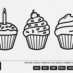 Cupcake SVG, Geburtstag Cupcake SVG, Kirsch Cupcake schneiden Datei, Iced Cupcake Silhouette, Clipart, Cricut, Laser schneiden Datei, Yummy Cupcake