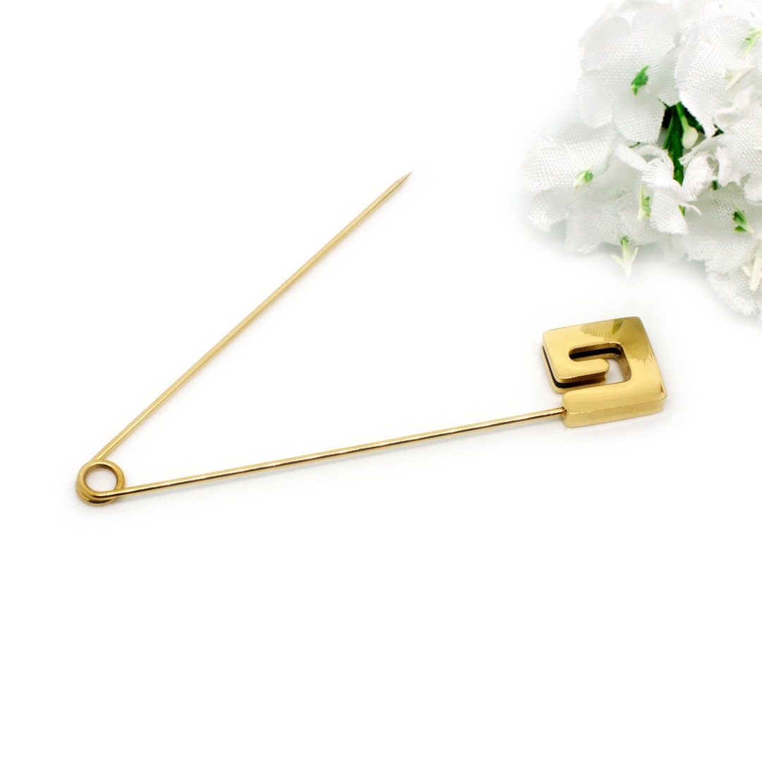 Large Gold Safety Pin Brooch, Luxury Scarf Pin, Eternity Symbol, Greek Design Etsy UK