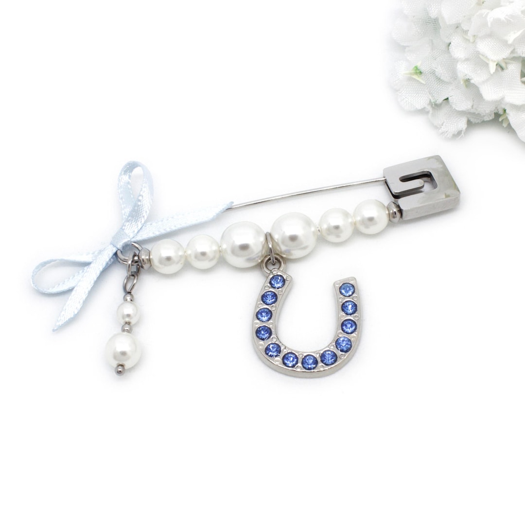 Something Blue Pin Something Blue Bridal Pin - Pearl Horseshoe Good Luck Charm - Etsy