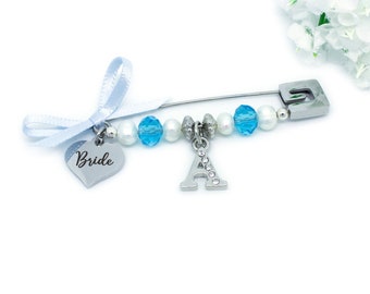 Something Blue Charm Pin for Bride to be, presented in Gift Box with Personalised Message