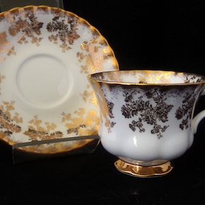 Vintage Royal Albert Gold Floral Scroll on White Tea Cup/Saucer