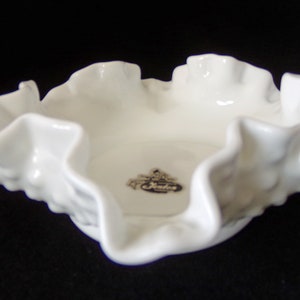 Fenton Milk Glass Ruffled Edge Candy Dish
