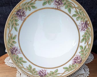 Vintage Nippon Hand Painted Porcelain Flower Bowl, Moriage Beading