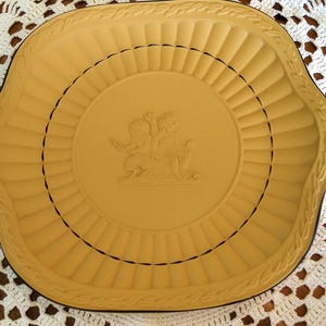 Rare Wedgewood Jasperware Yellow Cane Cake Plate – Mid 20th century (1940-1960). Embossed Mark. Wedgwood Jasperware plate. Bacchanalian Boys