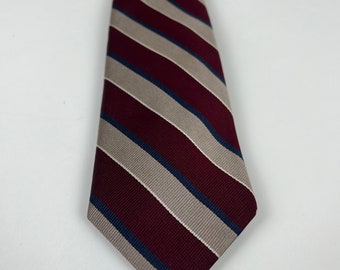 Cravate en reps de soie à rayures beiges et bordeaux VTG George's of Lafayette