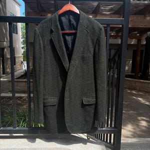 Vtg 60s 42R 3/2 Grüner Tweed Sack Sportjacket von ‘Harris of Berkeley’
