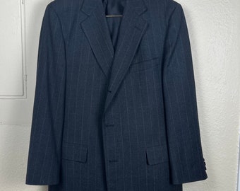 Vtg CABLE CAR CLOTHIERS 43R 3/2 3-Piece  Pinstripe Flannel Suit w/Holes