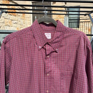 VTG 70s BROOKS BROTHERS 16.5-R rood geruit katoenen button-down shirt
