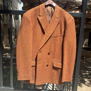 Vtg 60s 38R Brauner Tweed Zweireihiger Sportjacket von &#39;Truc&#39;