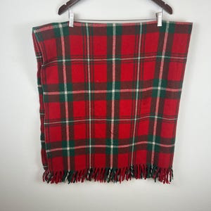 Cobertor de lã xadrez vermelho Vtg ~52x48”