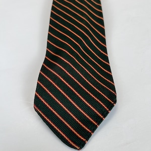 Vtg 60s Green, Red, & Yellow Untipped Striped Silk Repp Tie