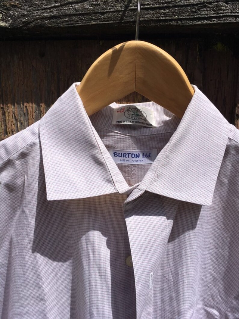 Vtg BURTON LTD 16-35 White Tattersall Sea Island Cotton Broadcloth Shirt