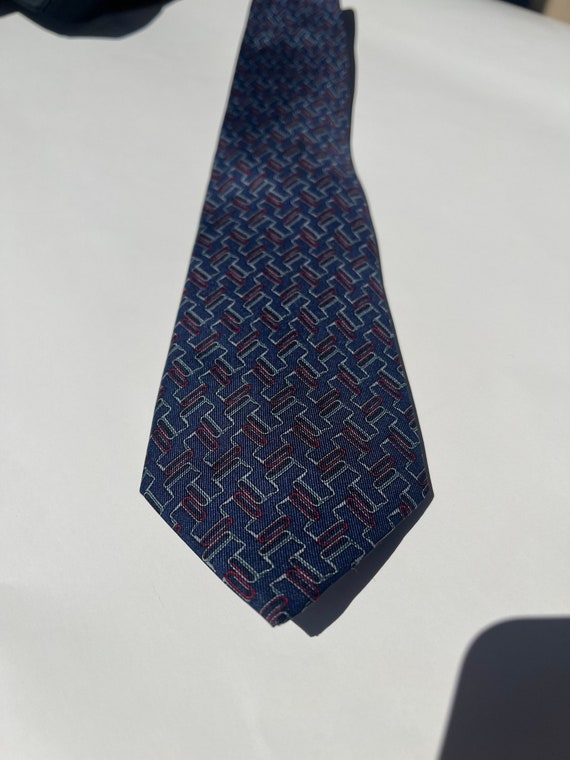 Cravate Vintage Hart Schaffner Marx En Soie - 58" X 3.75", Motif Géométrique Bleu/cuivre