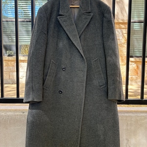 Vtg GREIFF ‘Gediegen-Modisch-Elegant’ 46 German Double Breasted Gray-Green Tweed Overcoat