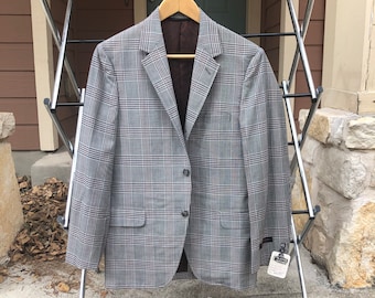Vtg NOS 60s 36S 3/2 Gray Glen Plaid Sack Sport Coat by Curlee Clothes