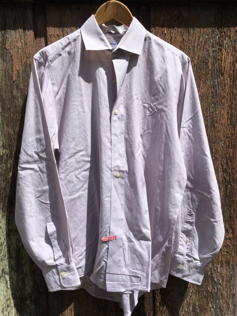 Vtg BURTON LTD 16-35 White Tattersall Sea Island Cotton Broadcloth Shirt