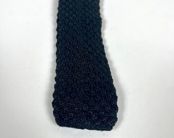 Vtg 40s 50s Short & Skinny Black Square Bottom Knit Silk Tie