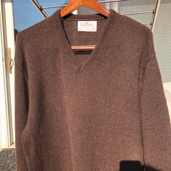 Vtg 60s Large JANTZEN Brown Wool Sweater