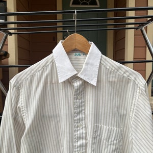 Vtg 70s 80s 15.5-32 Pinned Contrast Collar Striped Shirt by ‘Trafalgar Square’