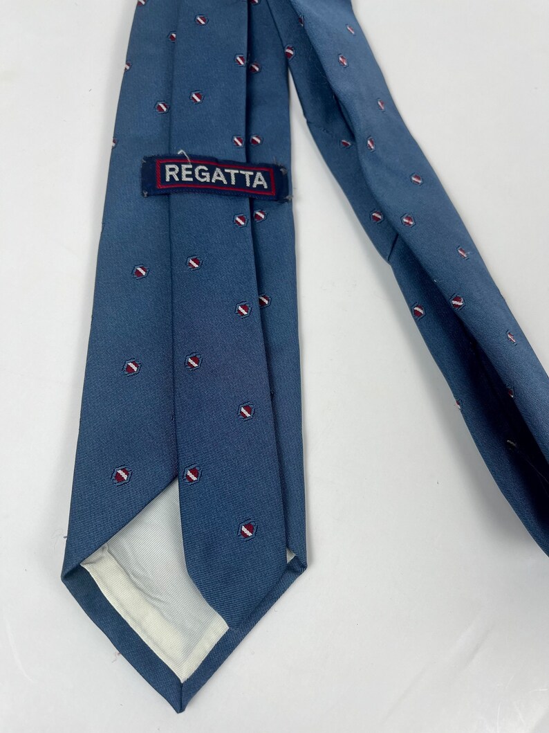 Vtg 70s Regatta Blaue Emblem/Foulard Krawatte Bild 3